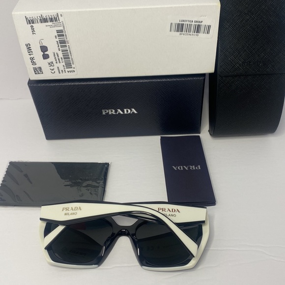 💯 - New  - BRAND NEW PRADA PR 15WS 09Q5S0 White/Black Women Sunglasses - Picture 16 of 17